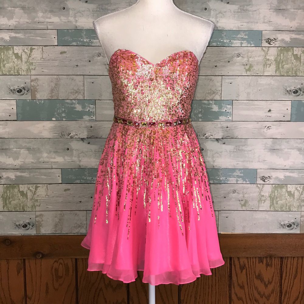 Sherri Hill pink sequin 100% silk prom dress sz 4